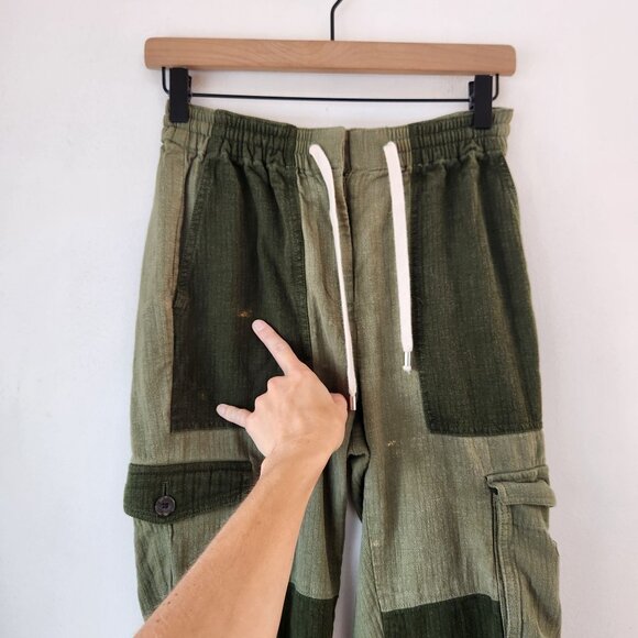 J. Crew Linen Blend Green Cargo Pants Patchwork Joggers Grunge Women's 00 - Picture 11 of 14
